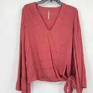 Free People Side Tie Bell Sleeve V-Neck Top Size Small‎ S/P